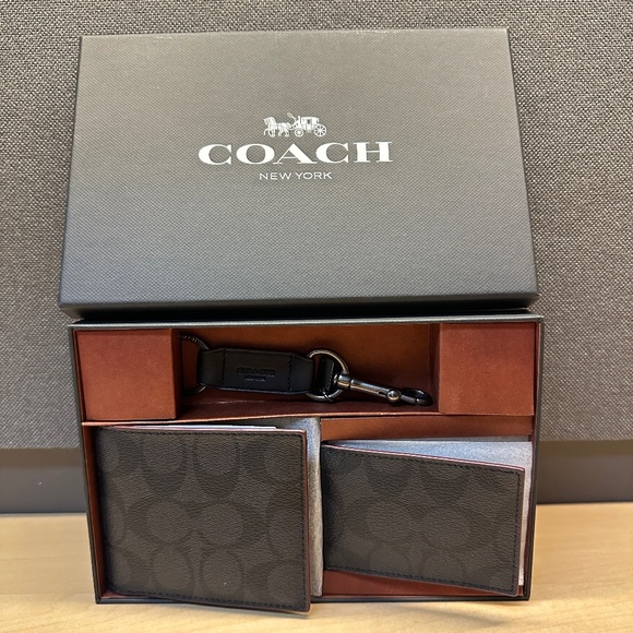 NWT! Coach F41346 Men's Boxed 3 In 1 Wallet Gift Set In Signature Canvas - Picture 1 of 10